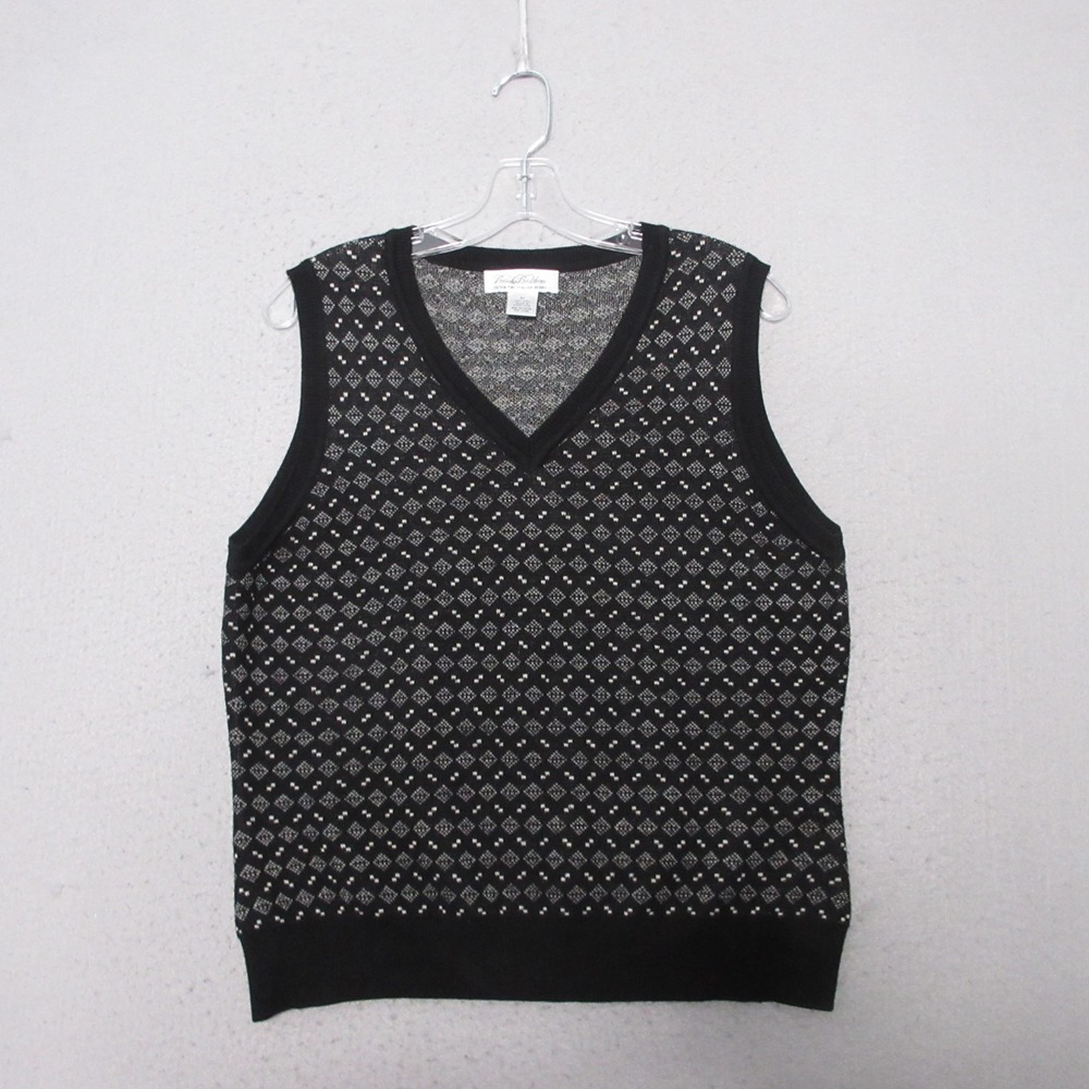 Vintage Brooks Brothers Vest Women XL Black Merino Wool Preppy Academia Tennis